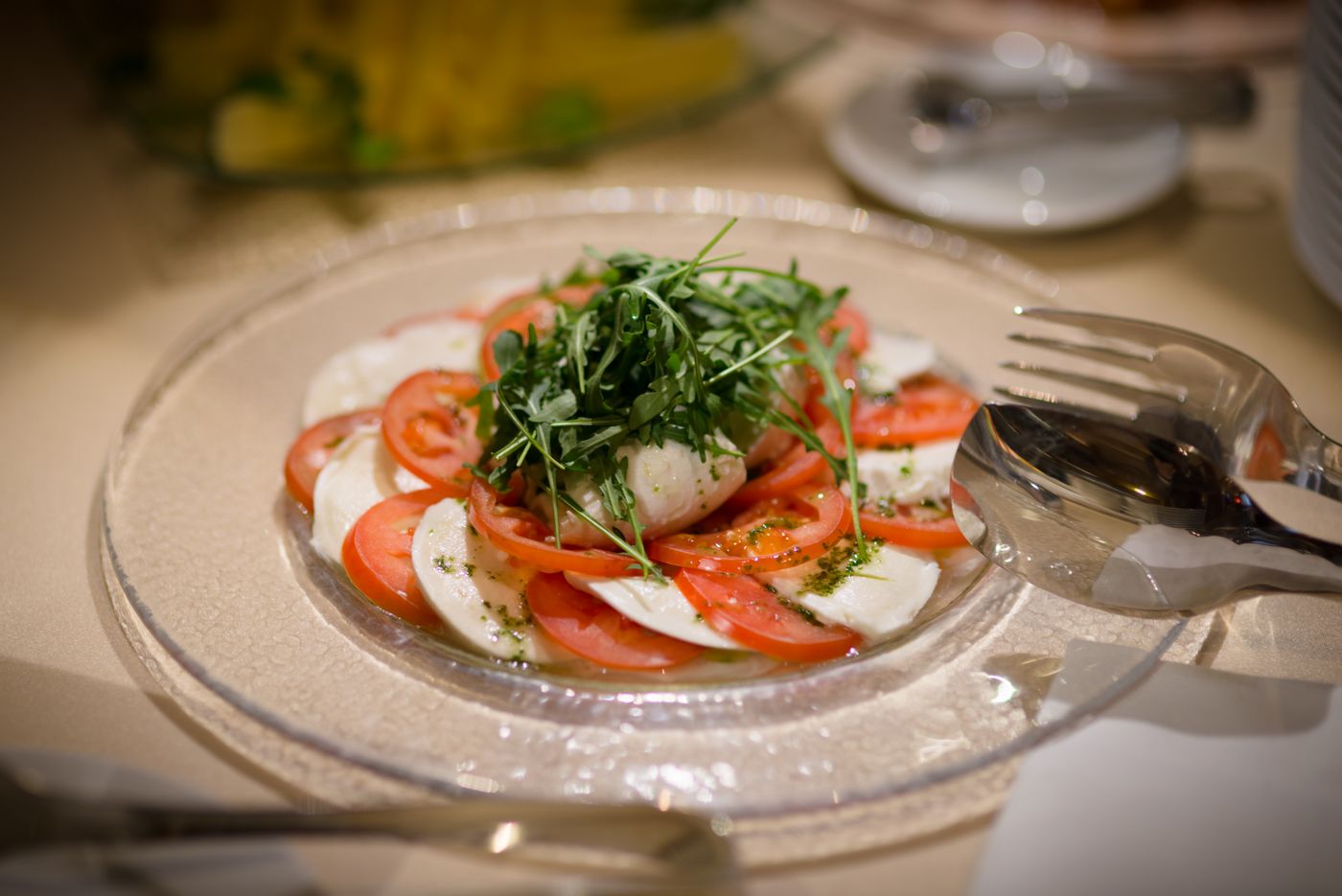 Fresh mozzarella with tomato and greens